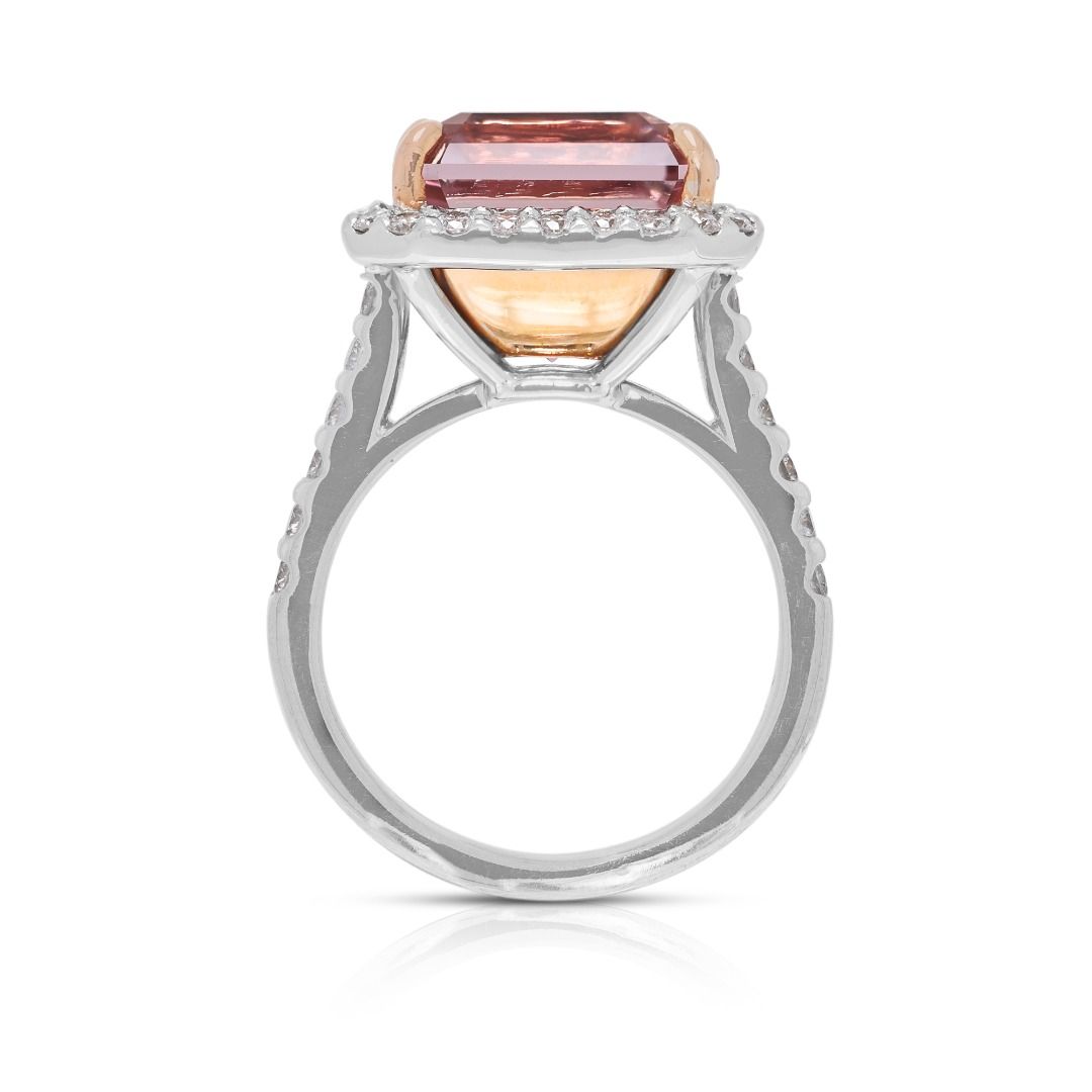 Romantic 9.48ct Morganite & Diamond Pave Halo Ring in 18K White Gold