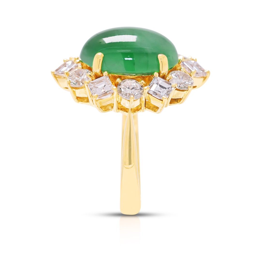 Royal 5.6ct Jadeite Jade & Diamond Ring in 18K Yellow Gold -NGI Certified
