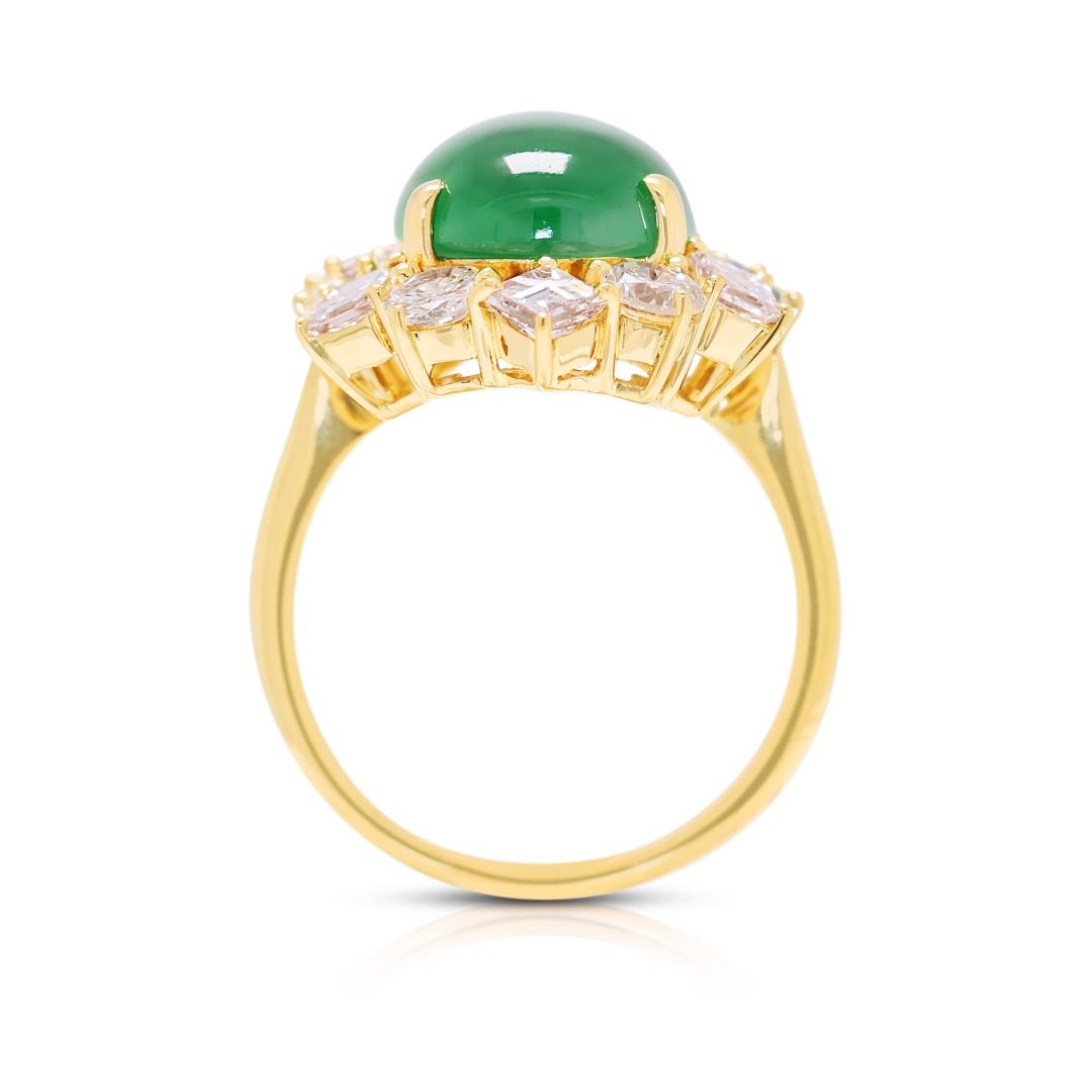 Royal 5.6ct Jadeite Jade & Diamond Ring in 18K Yellow Gold -NGI Certified