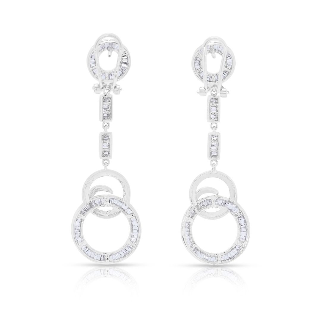 Sculpted 0.79ct Taper Diamond Drop Earrings in 18K White Gold (New-unworn)