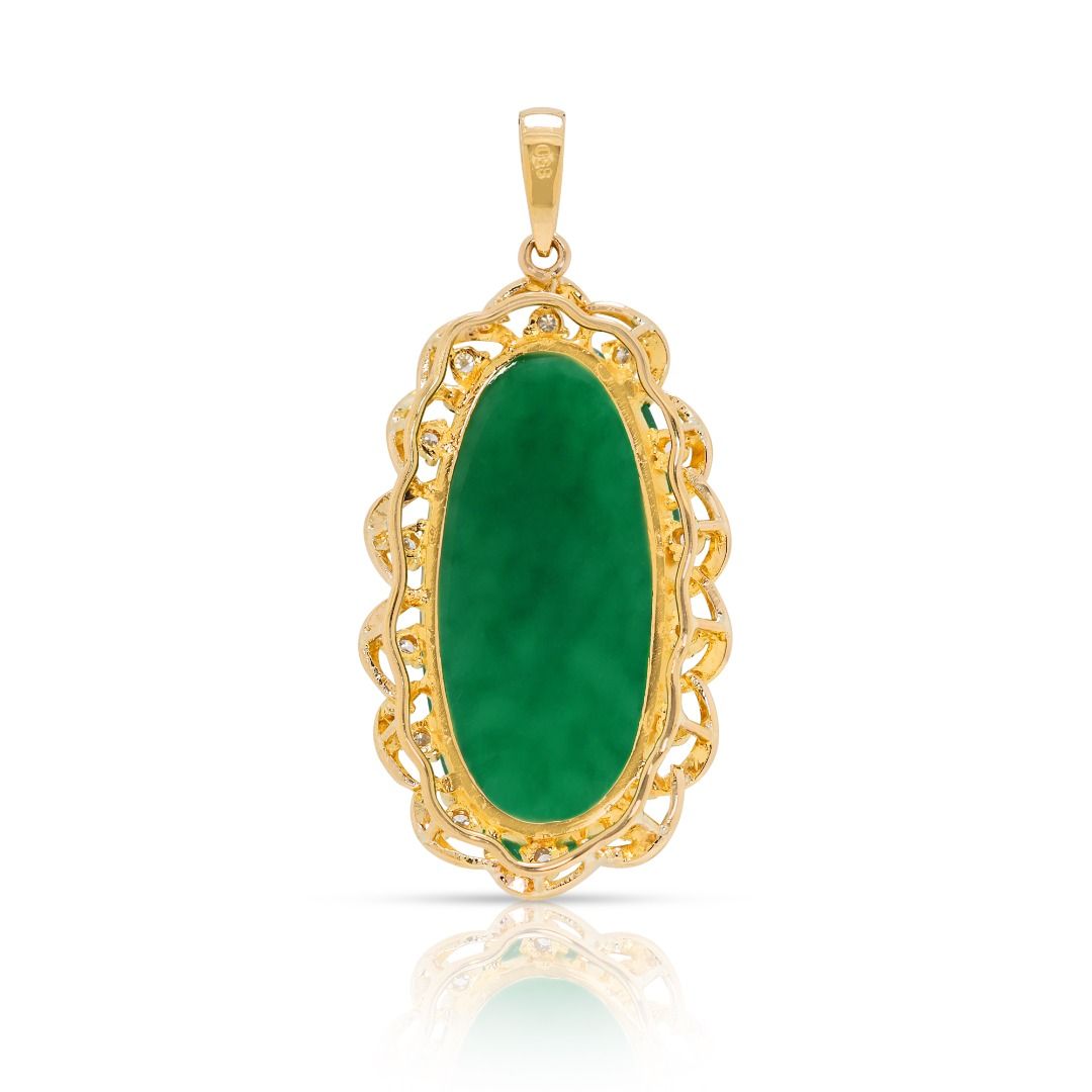 Serene Green Jade & 0.21ct Diamond Pendant in 20K Yellow Gold