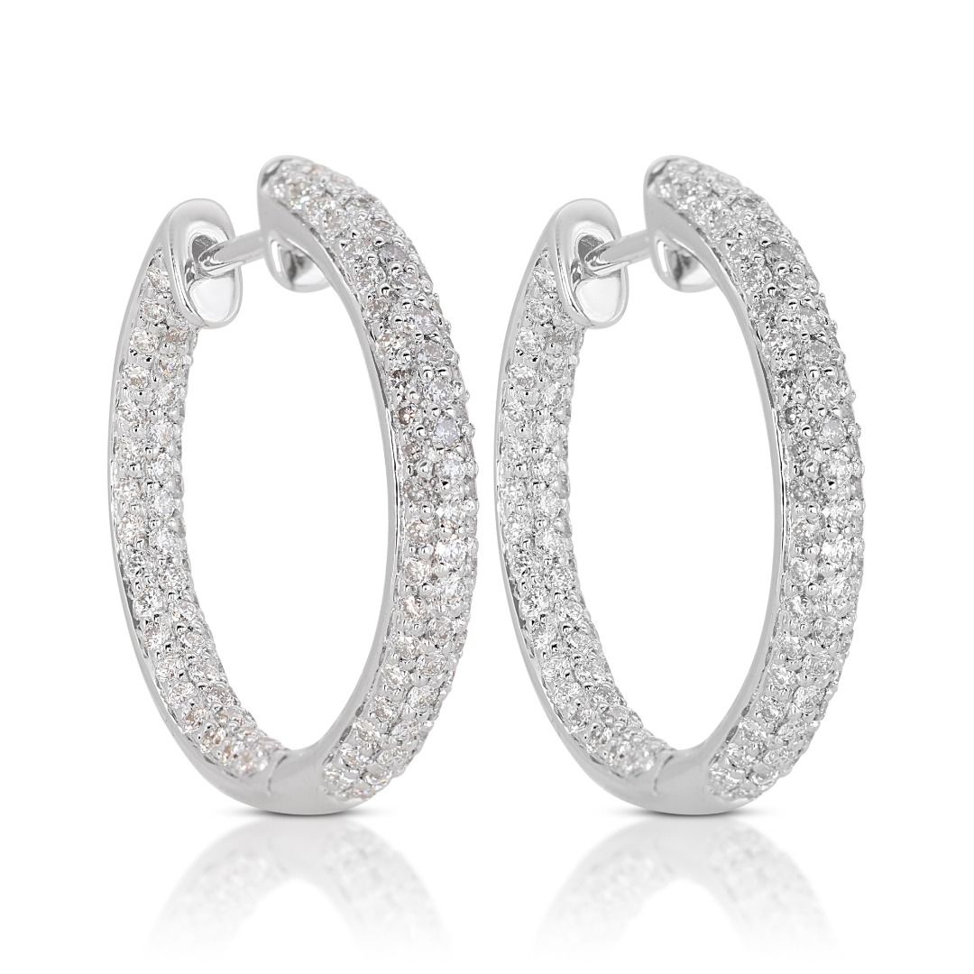 Exquisite 2 carat and 3 points Hoop Diamond Earrings set in 18K White Gold - AIG Certified