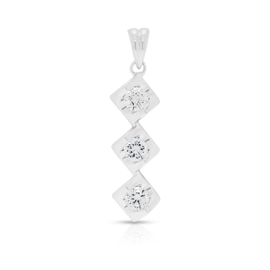 Sleek 0.38ct Three-Stone Diamond Pendant in 18K White Gold