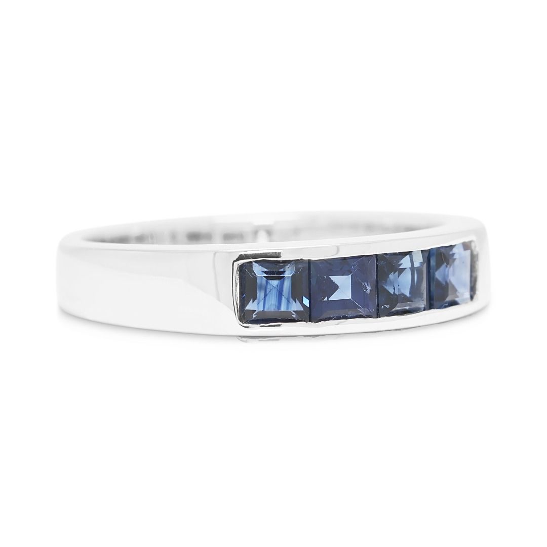 Sleek 0.40ct Blue Sapphire Princess Cut Channel Ring in 18K White Gold