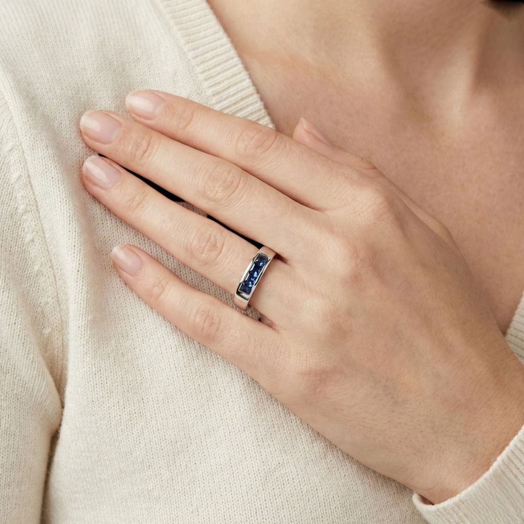 Sleek 0.40ct Blue Sapphire Princess Cut Channel Ring in 18K White Gold