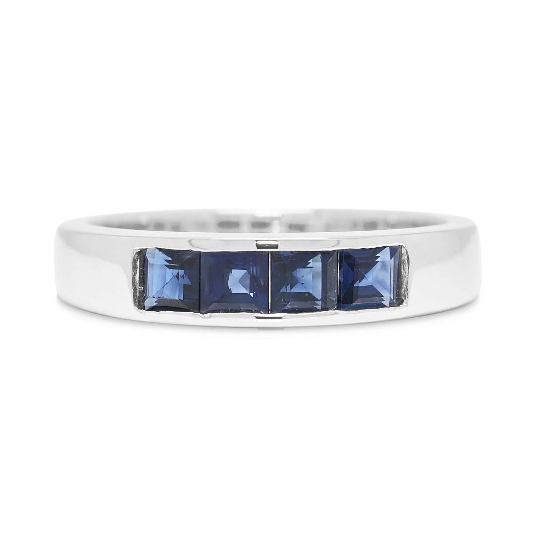 Sleek 0.40ct Blue Sapphire Princess Cut Channel Ring in 18K White Gold