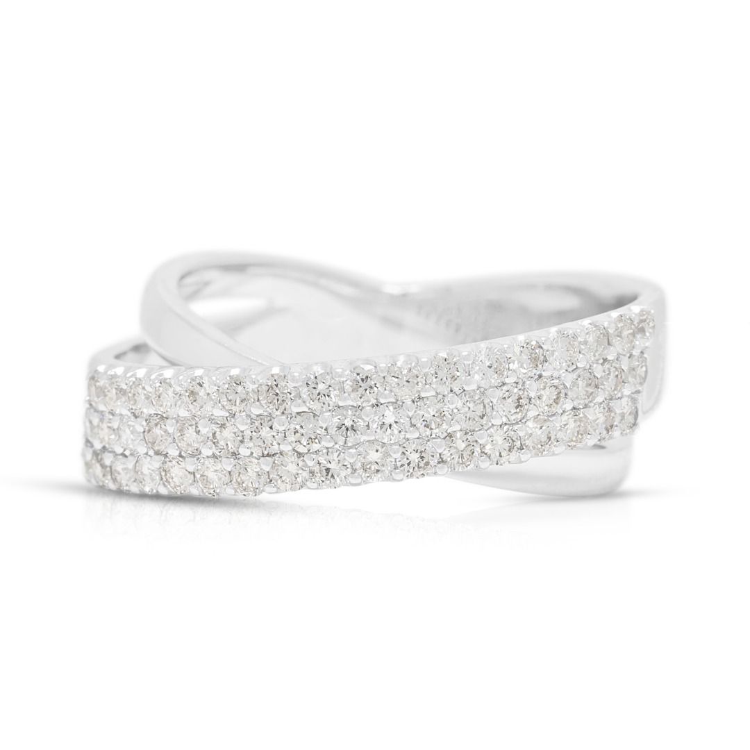 Eleganter 0,60 Karat natürlicher Diamant Ring mit runder Brillantschliff Pave-Fassung und Überkreuzdesign in 18K Weißgold