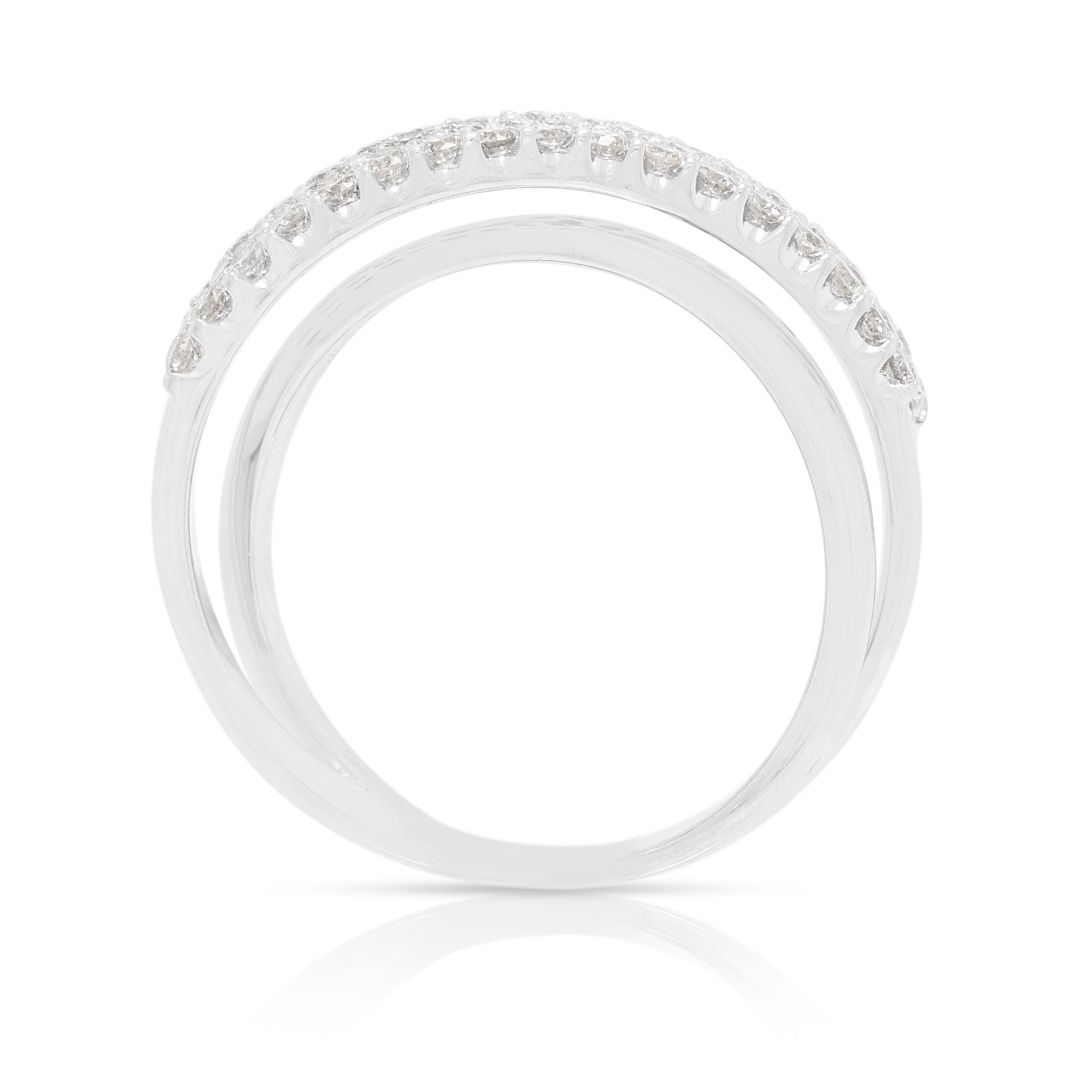 Eleganter 0,60 Karat natürlicher Diamant Ring mit runder Brillantschliff Pave-Fassung und Überkreuzdesign in 18K Weißgold
