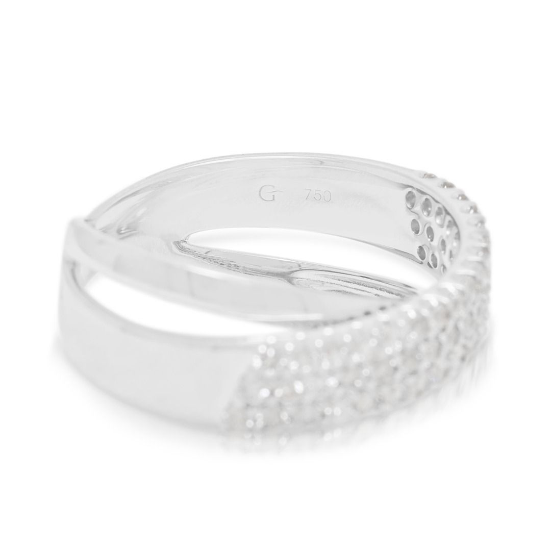 Eleganter 0,60 Karat natürlicher Diamant Ring mit runder Brillantschliff Pave-Fassung und Überkreuzdesign in 18K Weißgold