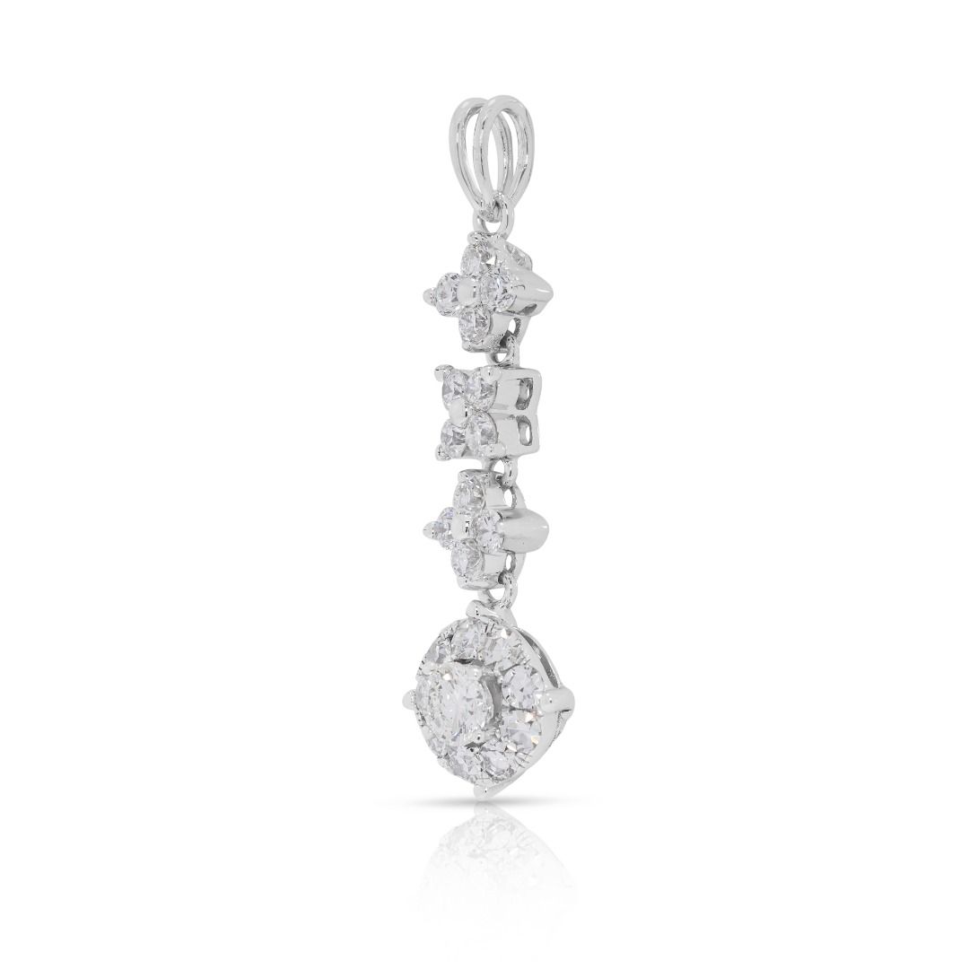 Sleek 0.88ct Natural Diamond Drop 18K White Gold Pendant