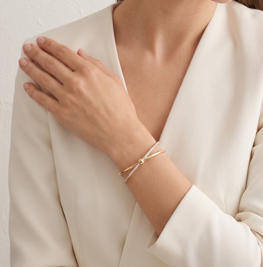 Sleek 0.90ct Diamond Pomellato Together Bangle in 18K Two-Tone Gold (New) With Box and Certificate