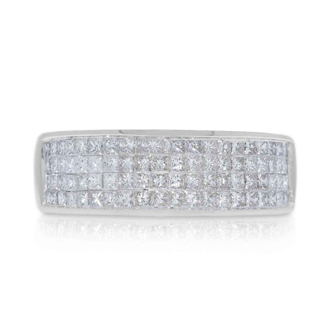 Sleek 0.95ct Princess-Cut Diamond Band in 18K White Gold