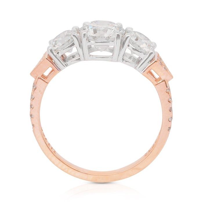 Sleek 2.19ct Diamonds 3-Stone Ring in 18k Rose & White Gold - IGI Certified