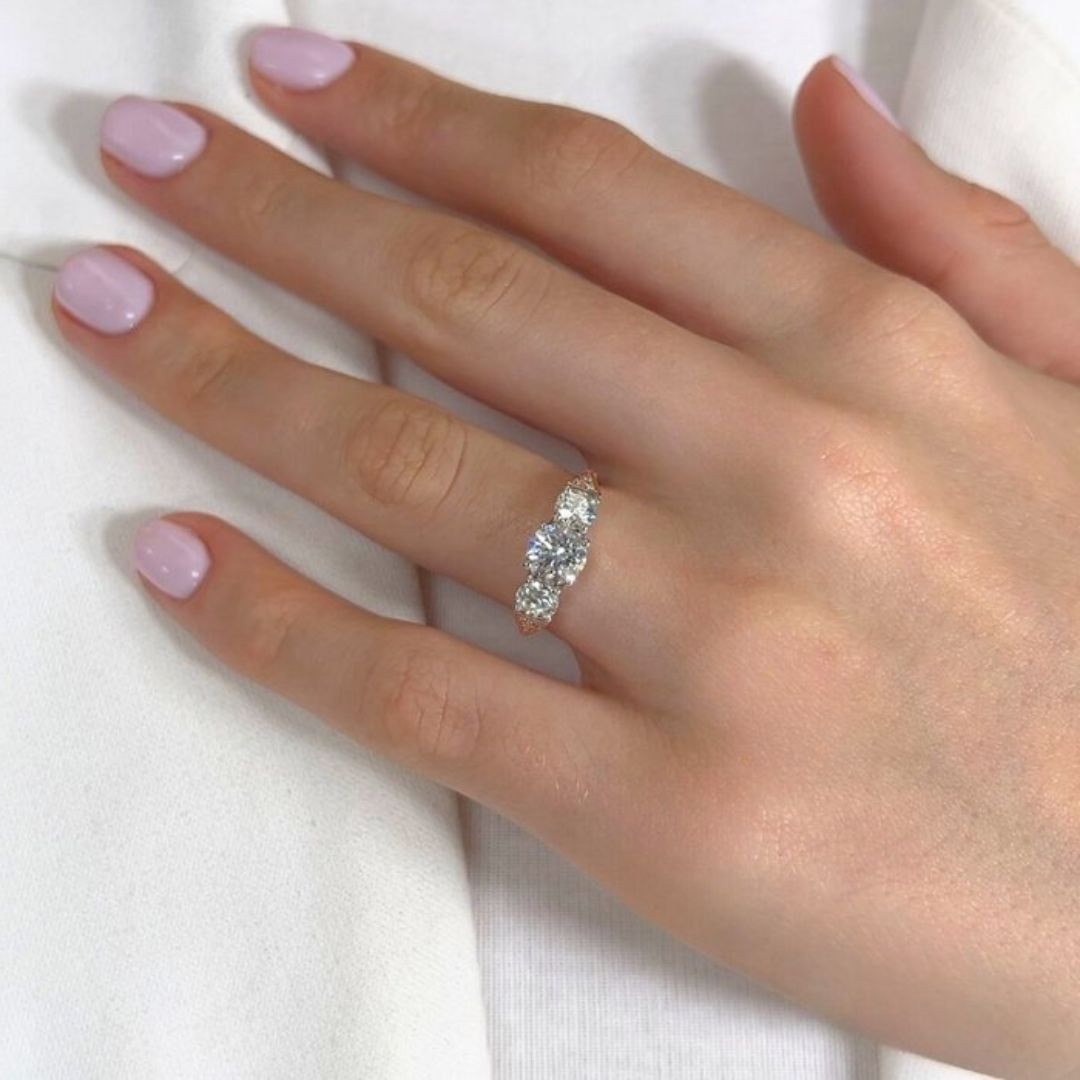 Sleek 2.19ct Diamonds 3-Stone Ring in 18k Rose & White Gold - IGI Certified