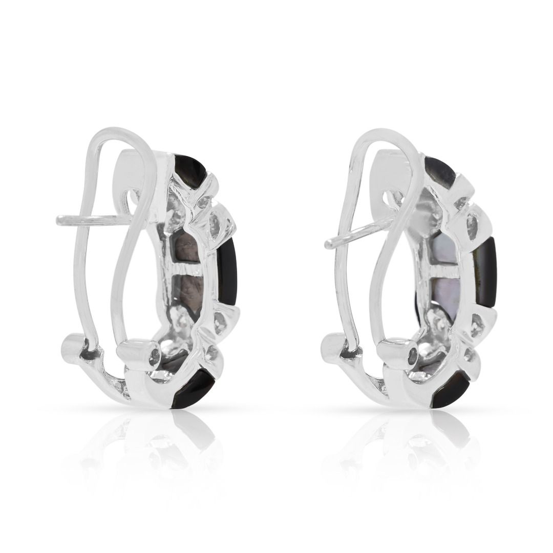 Sophisticated 0.12ct Diamond & Mother of Pearl Earrings in 18K White Gold