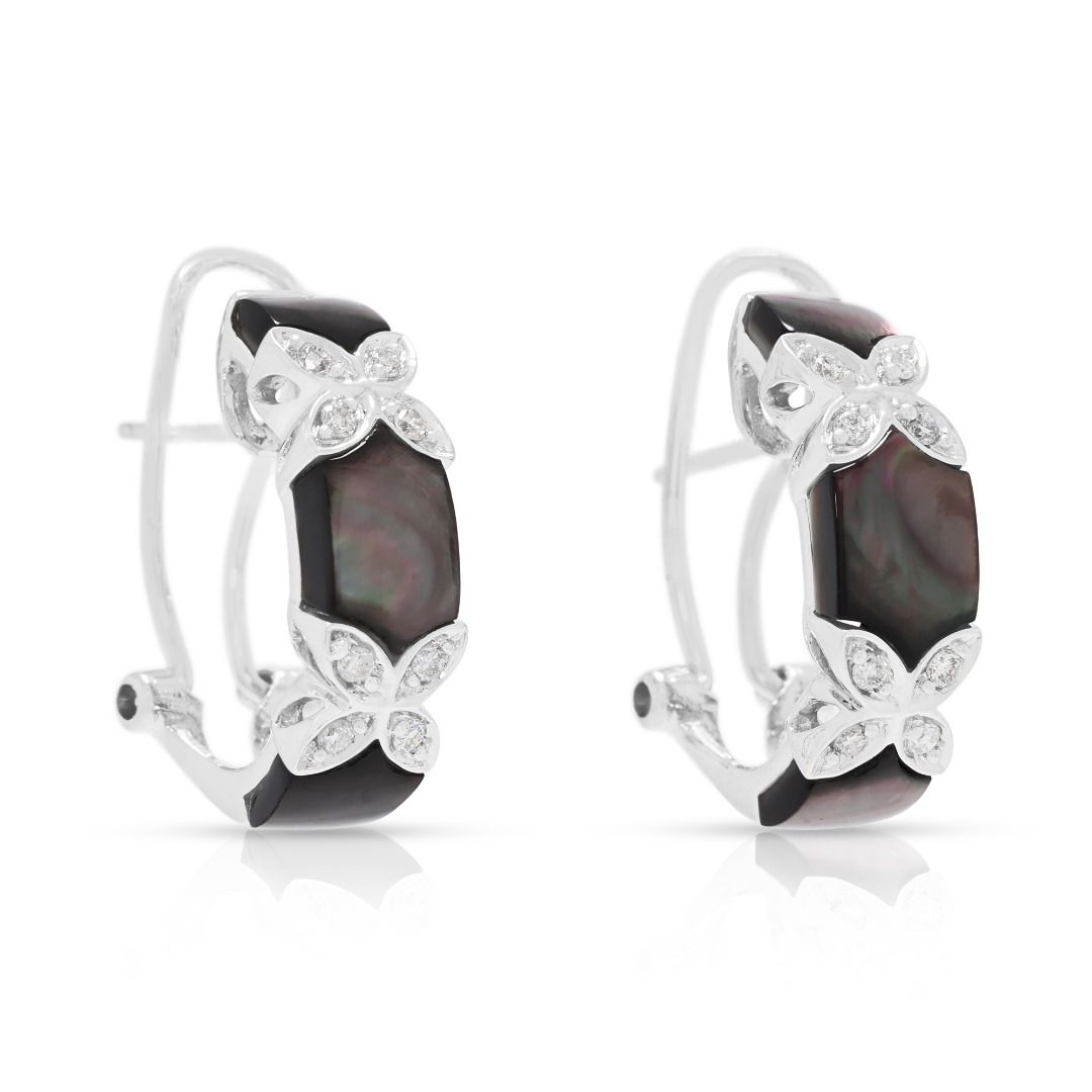 Sophisticated 0.12ct Diamond & Mother of Pearl Earrings in 18K White Gold