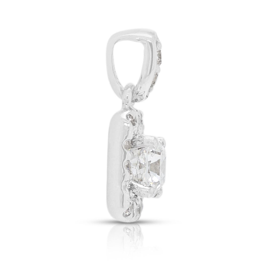 Sophisticated 0.56ct Diamond Halo Pendant in 18K White Gold
