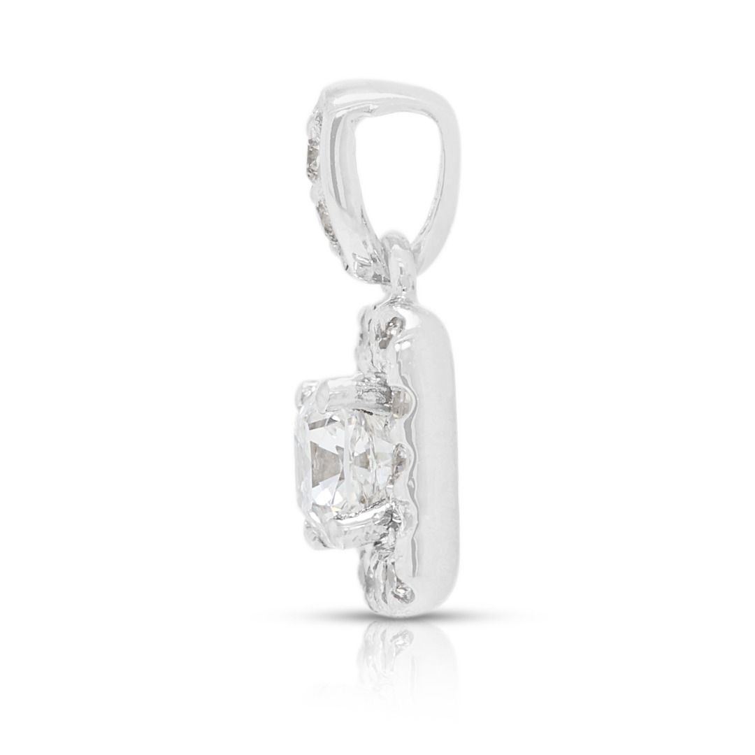 Sophisticated 0.56ct Diamond Halo Pendant in 18K White Gold