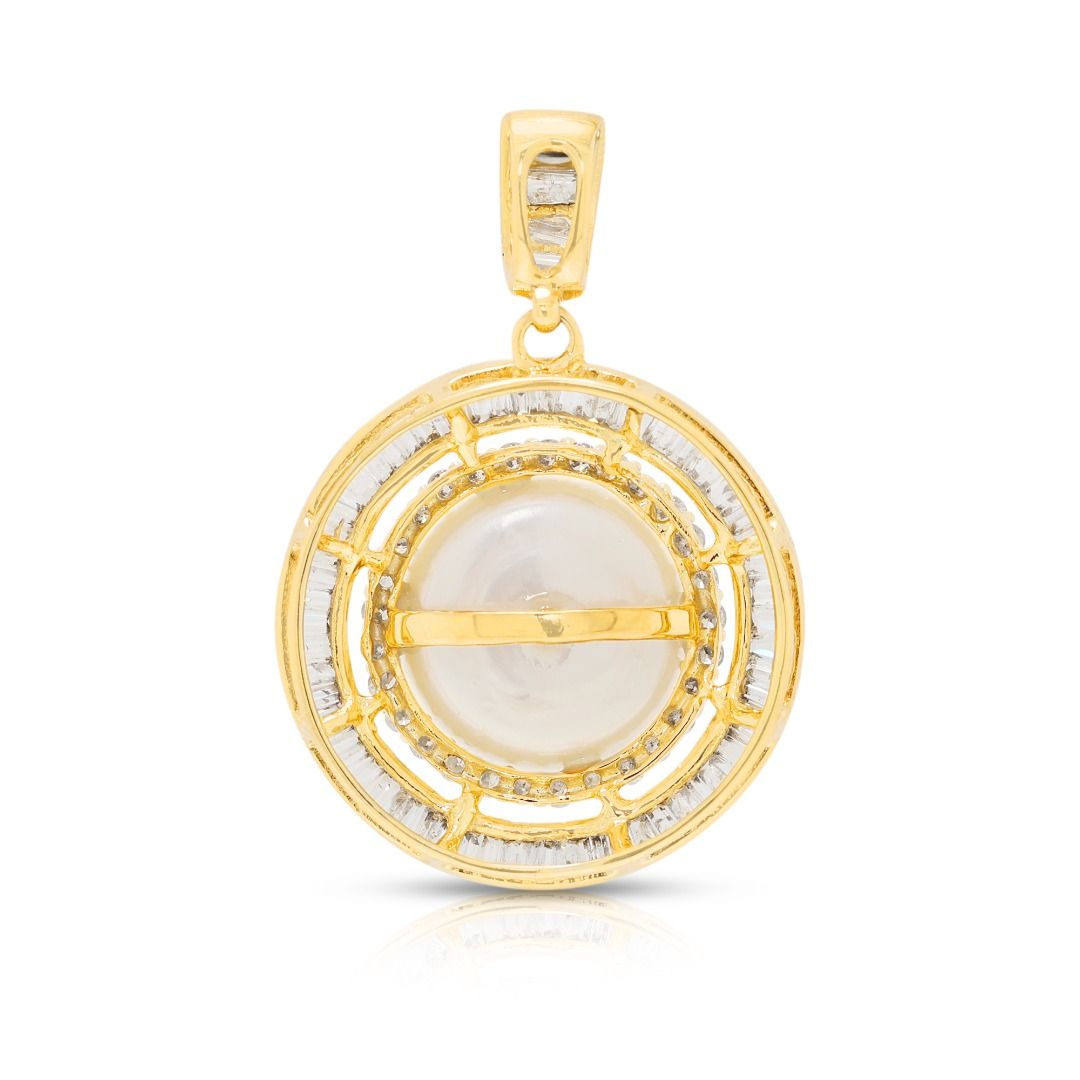 Sophisticated 0.56ct Natural Diamond and Pearl Double Halo Pendant in 18K Yellow Gold