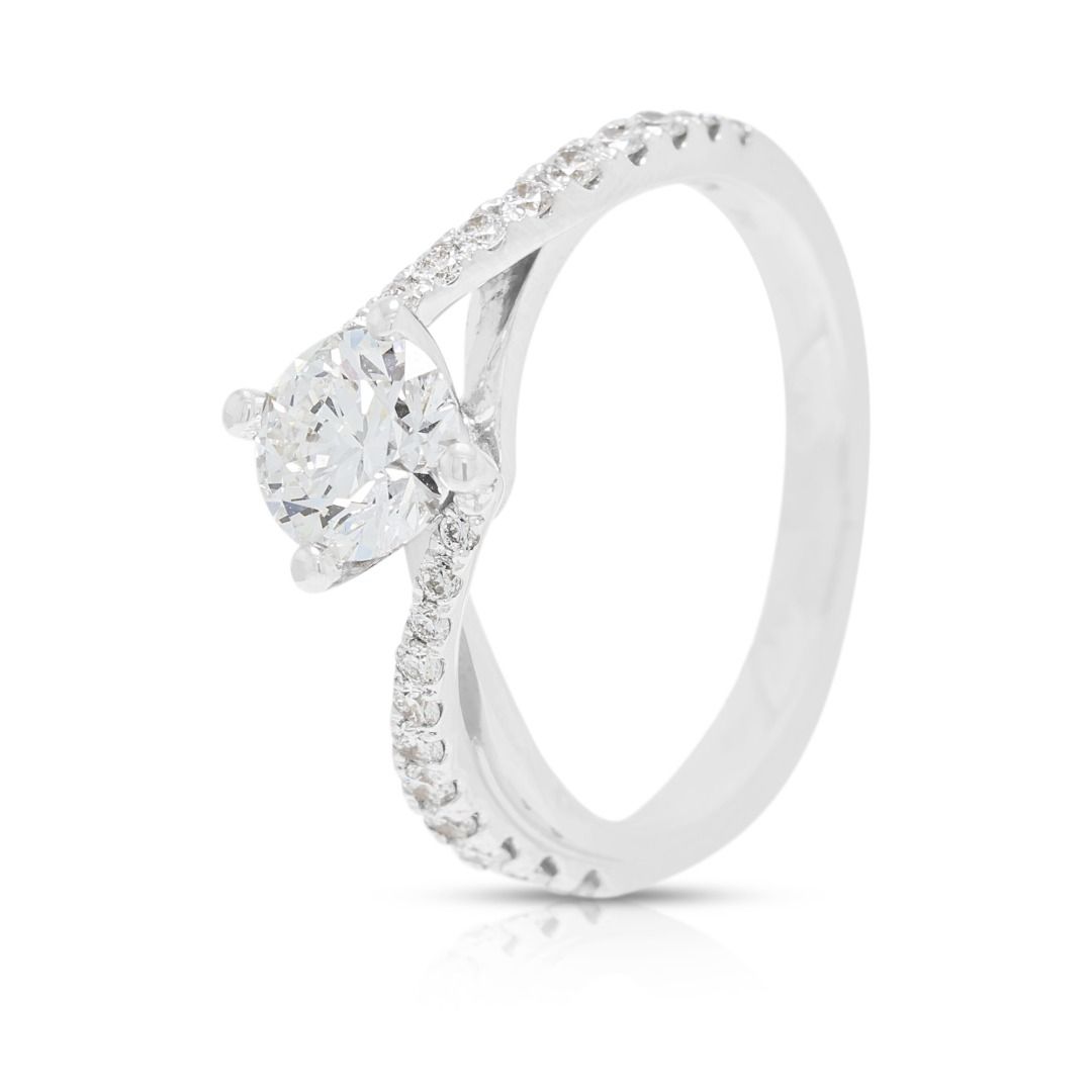 Sophisticated 0.79ct Diamond Pave Split Shank Ring in 18K White Gold - GIA Certified