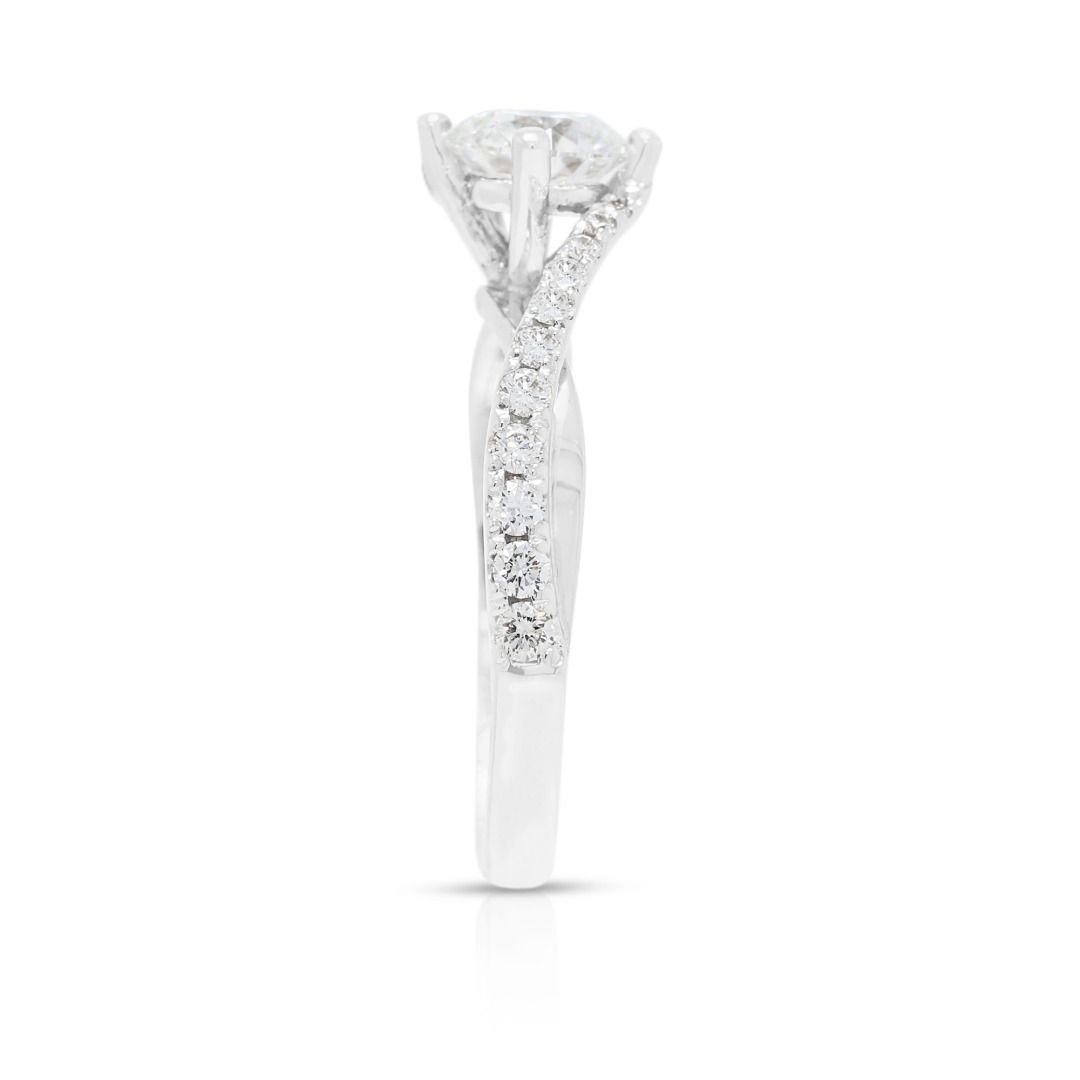 Sophisticated 0.79ct Diamond Pave Split Shank Ring in 18K White Gold - GIA Certified