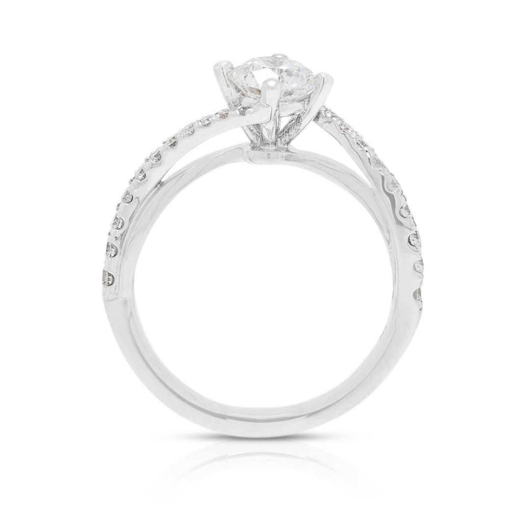 Sophisticated 0.79ct Diamond Pave Split Shank Ring in 18K White Gold - GIA Certified