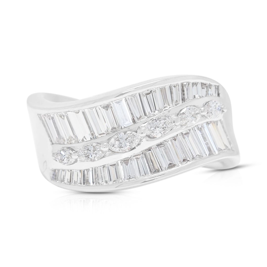 Sophisticated 0.82ct Natural Diamond Wave Band in 18K White Gold