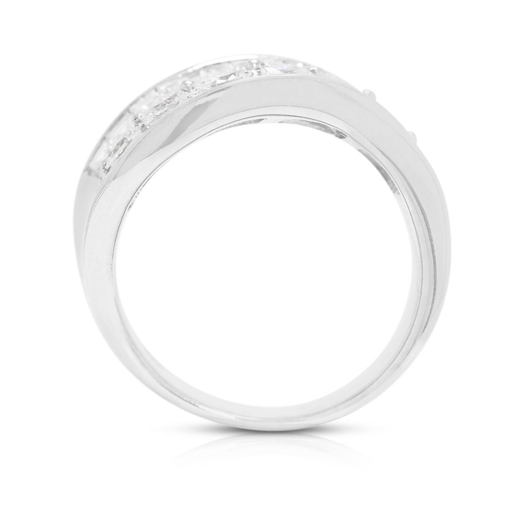 Sophisticated 0.82ct Natural Diamond Wave Band in 18K White Gold
