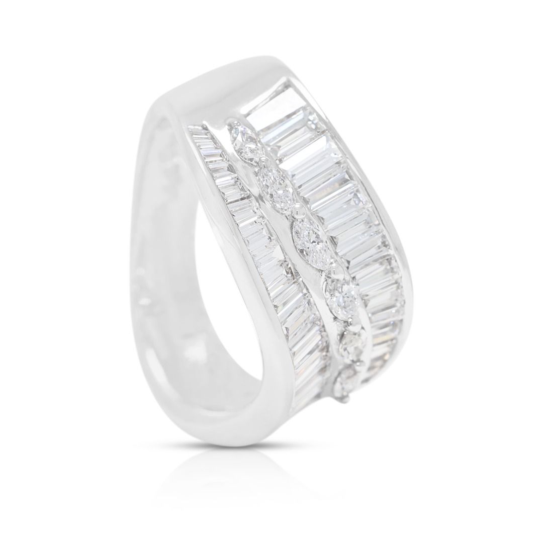 Sophisticated 0.82ct Natural Diamond Wave Band in 18K White Gold