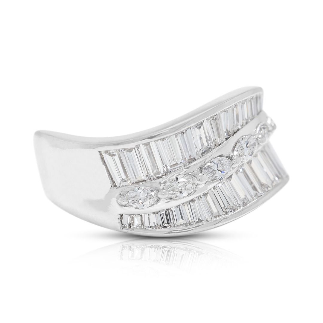 Sophisticated 0.82ct Natural Diamond Wave Band in 18K White Gold