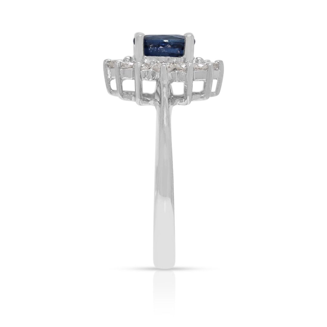 Sophisticated 0.92ct Sapphire and Diamond Halo Ring in 18k White Gold