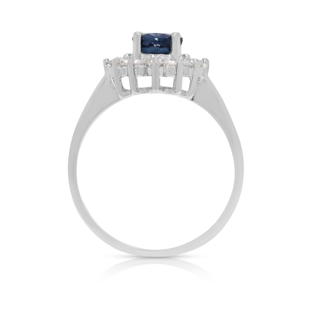 Sophisticated 0.92ct Sapphire and Diamond Halo Ring in 18k White Gold