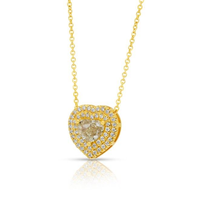 Sophisticated 1.26ct Diamonds Necklace with Heart-Halo Pendant in 18k Yellow Gold - IGI Certified