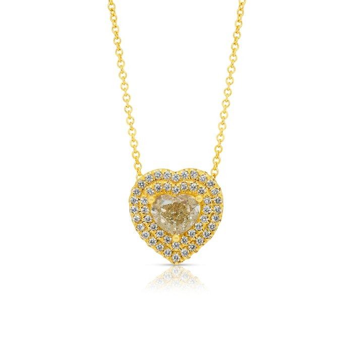 Sophisticated 1.26ct Diamonds Necklace with Heart-Halo Pendant in 18k Yellow Gold - IGI Certified