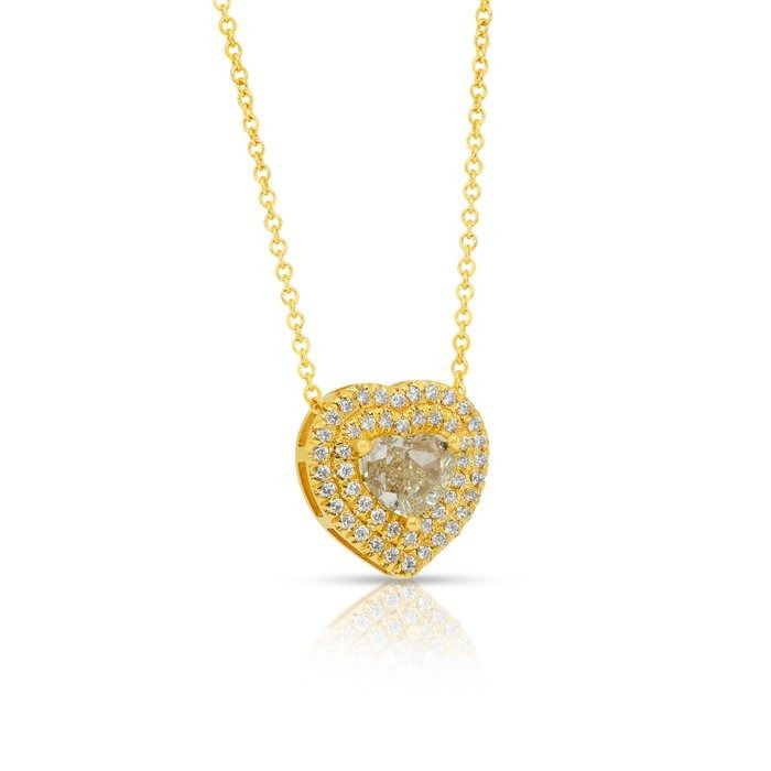 Sophisticated 1.26ct Diamonds Necklace with Heart-Halo Pendant in 18k Yellow Gold - IGI Certified