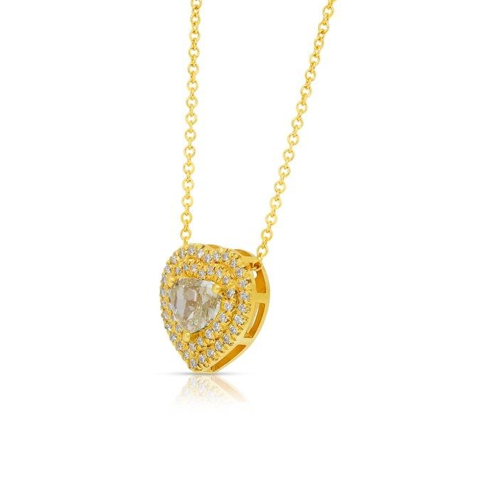 Sophisticated 1.26ct Diamonds Necklace with Heart-Halo Pendant in 18k Yellow Gold - IGI Certified