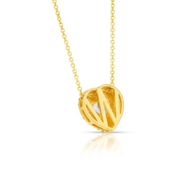 Sophisticated 1.26ct Diamonds Necklace with Heart-Halo Pendant in 18k Yellow Gold - IGI Certified