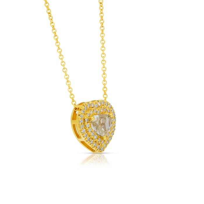 Sophisticated 1.26ct Diamonds Necklace with Heart-Halo Pendant in 18k Yellow Gold - IGI Certified