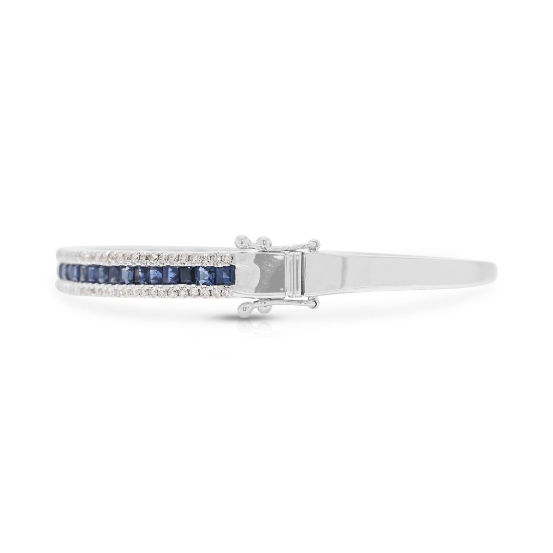 Sophisticated 1.32ct Blue Sapphire and Diamond Infinity Bangle in 18k White Gold