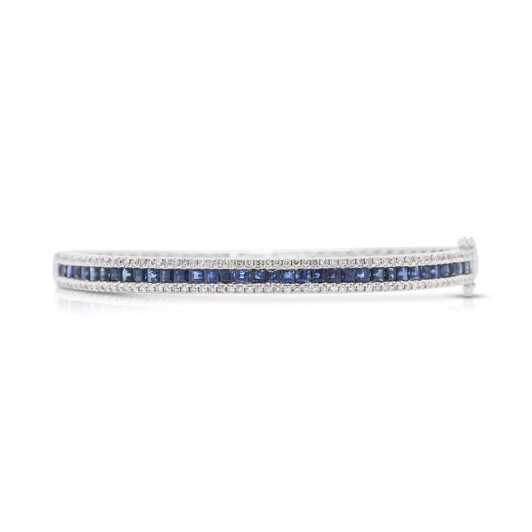 Sophisticated 1.32ct Blue Sapphire and Diamond Infinity Bangle in 18k White Gold