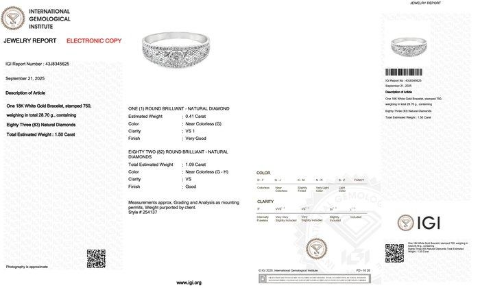 Sophisticated 1.50ct Diamonds Bangle in 18k White Gold - IGI Certified