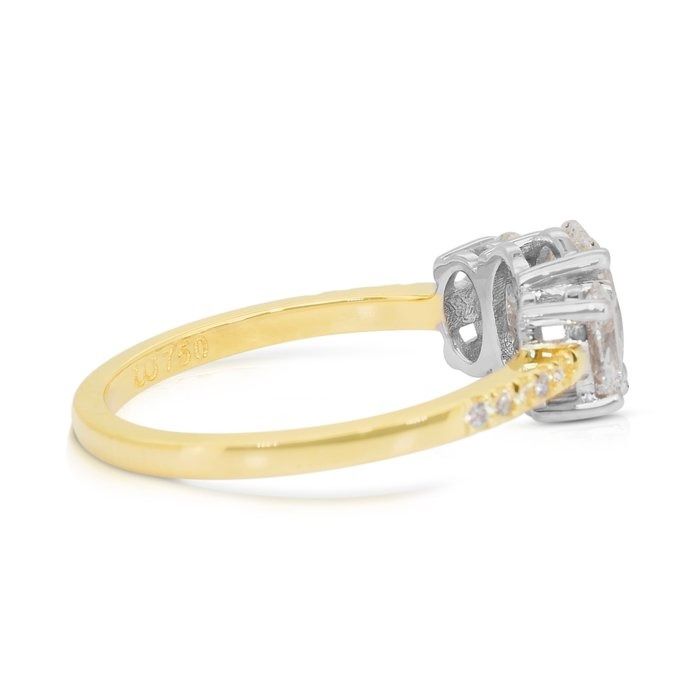 Sophisticated 1.71ct Diamonds 3-Stone Ring in 18k White & Yellow Gold - IGI Certified