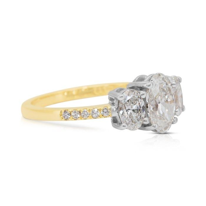 Sophisticated 1.71ct Diamonds 3-Stone Ring in 18k White & Yellow Gold - IGI Certified