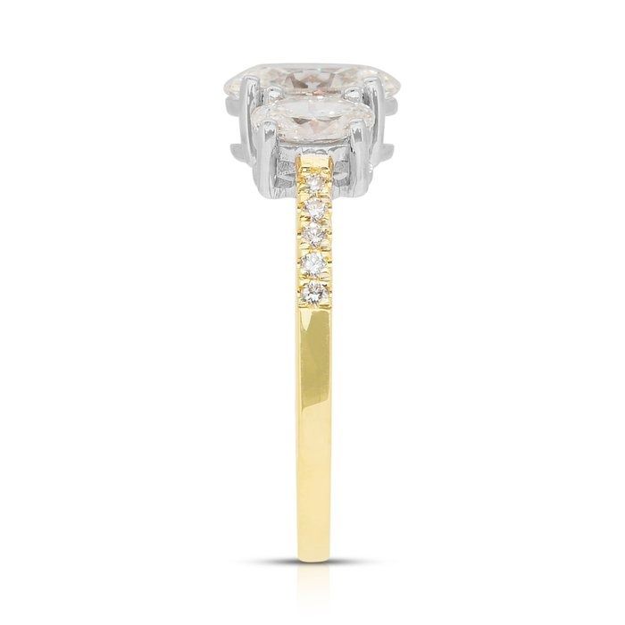 Sophisticated 1.71ct Diamonds 3-Stone Ring in 18k White & Yellow Gold - IGI Certified