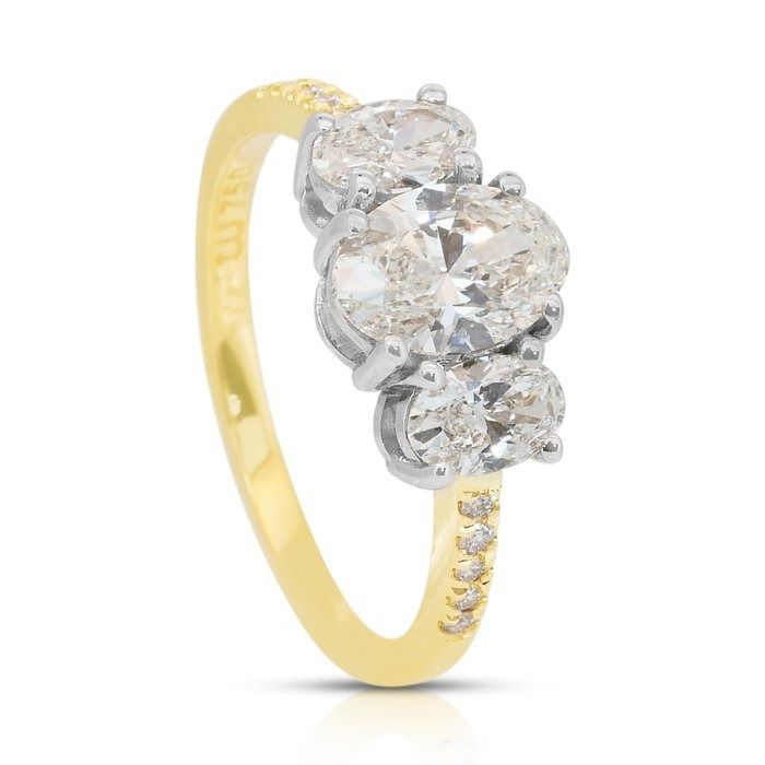 Sophisticated 1.71ct Diamonds 3-Stone Ring in 18k White & Yellow Gold - IGI Certified