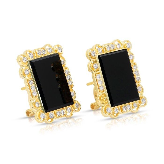 Sophisticated 17.36ct Onyx and Diamonds Stud Earrings in 18k Yellow Gold - IGI Certified