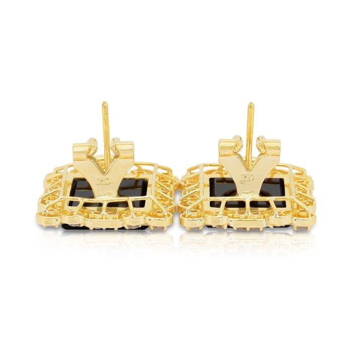 Sophisticated 17.36ct Onyx and Diamonds Stud Earrings in 18k Yellow Gold - IGI Certified