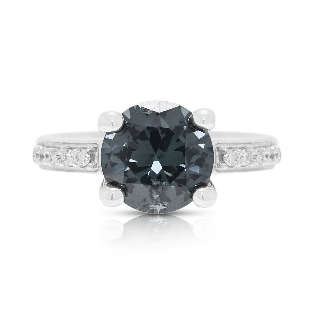 Sophisticated 2.5ct Gray Spinel Pave Ring Accented by 0.10ct Diamonds in 18K White Gold