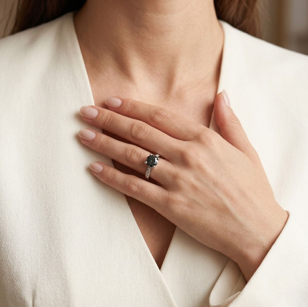 Sophisticated 2.5ct Gray Spinel Pave Ring Accented by 0.10ct Diamonds in 18K White Gold