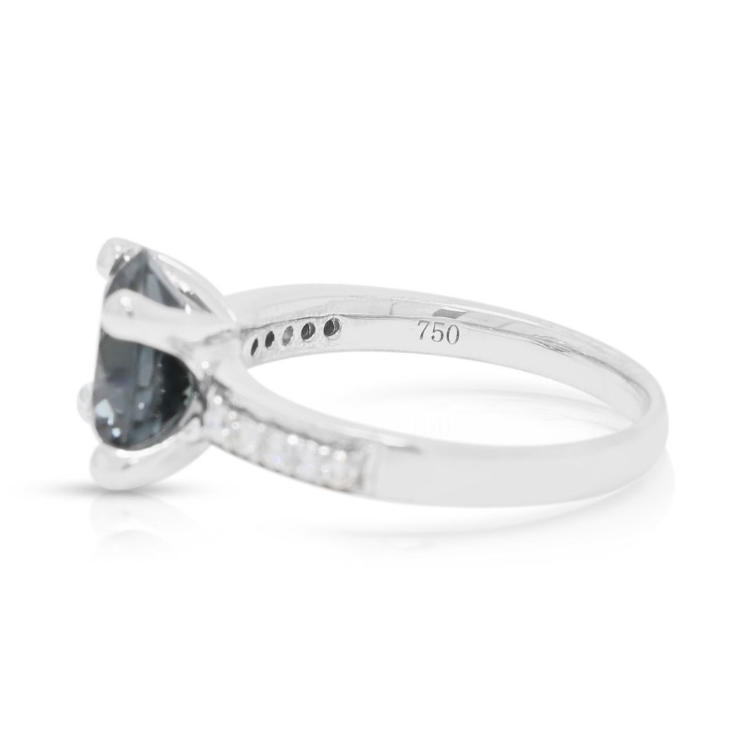 Sophisticated 2.5ct Gray Spinel Pave Ring Accented by 0.10ct Diamonds in 18K White Gold